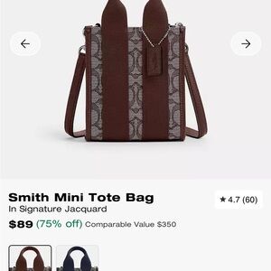 ๐โค๏ธCoach SMALL TOTE ๐ BAG NEW canvas n Leather signature jacquard pattern๐โค๏ธ